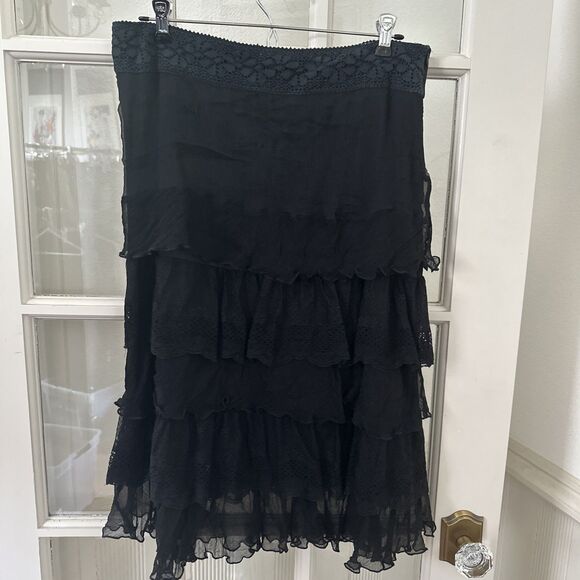 Y2K 90s Black Lace Skirt Midi Layered Goth Womens Large - Picture 1 of 11